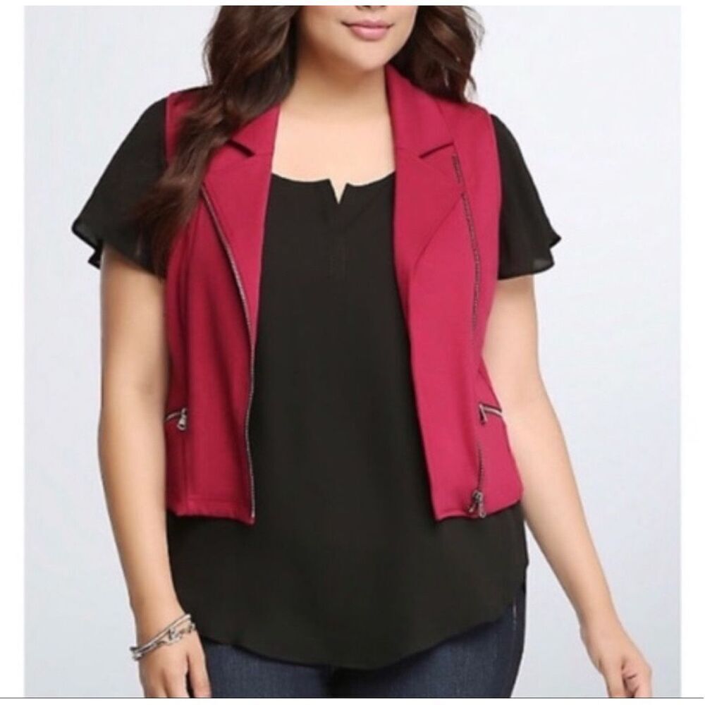 Torrid 1 Cranberry asymmetrical Moto vest